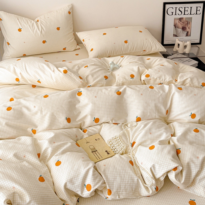 91家纺网 家纺一手货源 找家纺 耀悦家纺 2025新款40支全棉纯棉四件套ins卡通可爱风简约 小柑橘