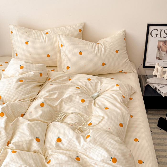 91家纺网 家纺一手货源 找家纺 耀悦家纺 2025新款40支全棉纯棉四件套ins卡通可爱风简约 小柑橘