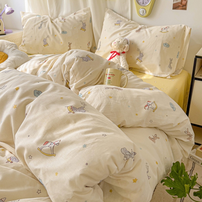 91家纺网 家纺一手货源 找家纺 耀悦家纺 2025新款40支全棉纯棉四件套ins卡通可爱风简约 星光梦幻游乐园