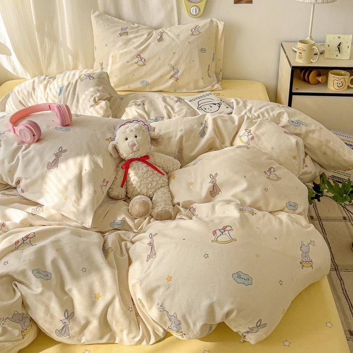 91家纺网 家纺一手货源 找家纺 耀悦家纺 2025新款40支全棉纯棉四件套ins卡通可爱风简约 星光梦幻游乐园