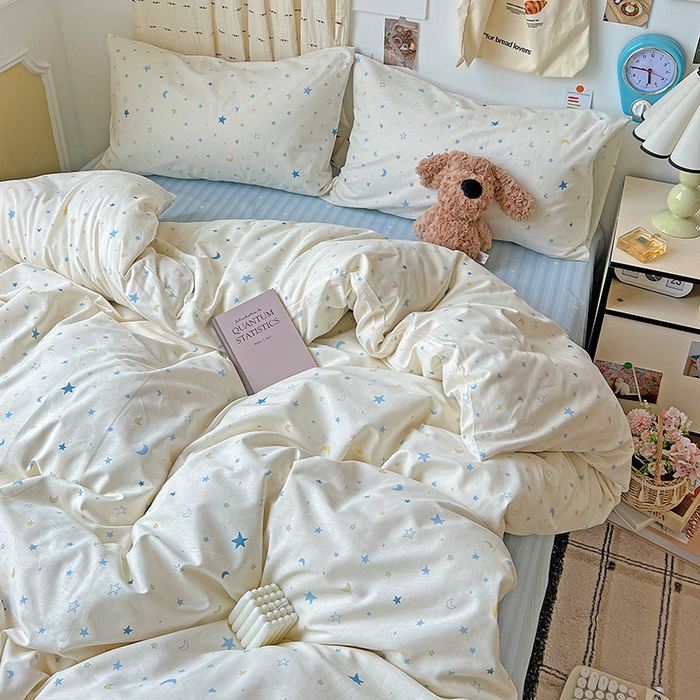 91家纺网 家纺一手货源 找家纺 耀悦家纺 2025新款40支全棉纯棉四件套ins卡通可爱风简约 星语心愿