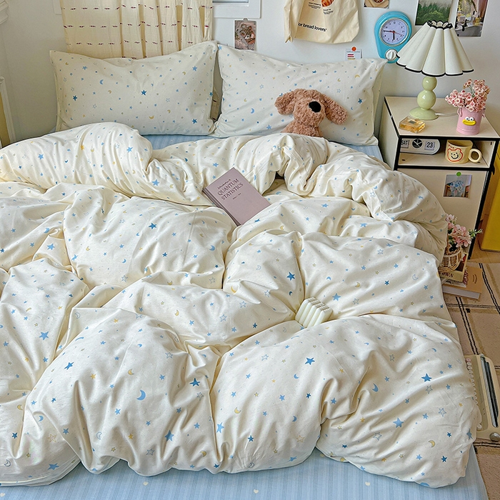 91家纺网 家纺一手货源 找家纺 耀悦家纺 2025新款40支全棉纯棉四件套ins卡通可爱风简约 星语心愿