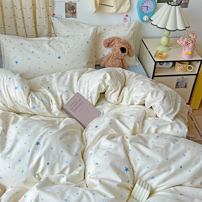 91家纺网 家纺一手货源 找家纺 耀悦家纺 2025新款40支全棉纯棉四件套ins卡通可爱风简约 星语心愿