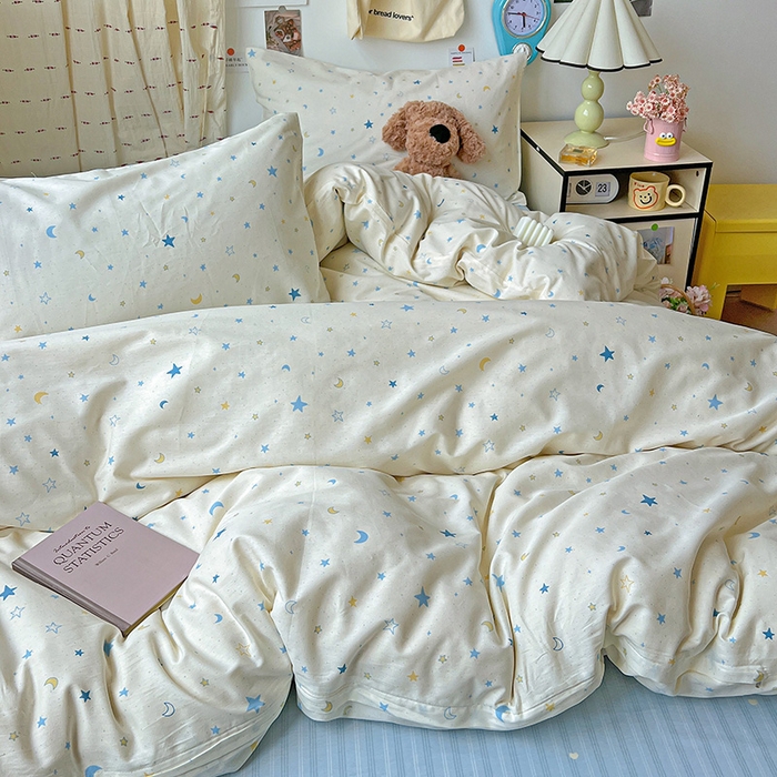 91家纺网 家纺一手货源 找家纺 耀悦家纺 2025新款40支全棉纯棉四件套ins卡通可爱风简约 星语心愿