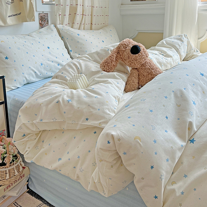 91家纺网 家纺一手货源 找家纺 耀悦家纺 2025新款40支全棉纯棉四件套ins卡通可爱风简约 星语心愿