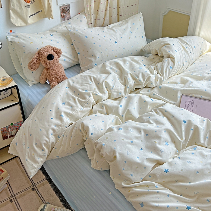 91家纺网 家纺一手货源 找家纺 耀悦家纺 2025新款40支全棉纯棉四件套ins卡通可爱风简约 星语心愿