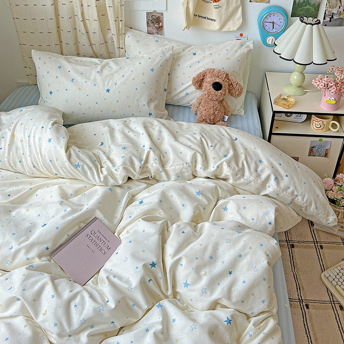 91家纺网 家纺一手货源 找家纺 耀悦家纺 2025新款40支全棉纯棉四件套ins卡通可爱风简约 星语心愿