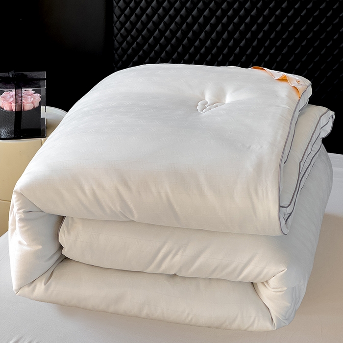 91家纺网 家纺一手货源 找家纺 置顶家纺 2024新款贡缎提花大豆纤维被子被芯--实拍图 串串格-大气白色