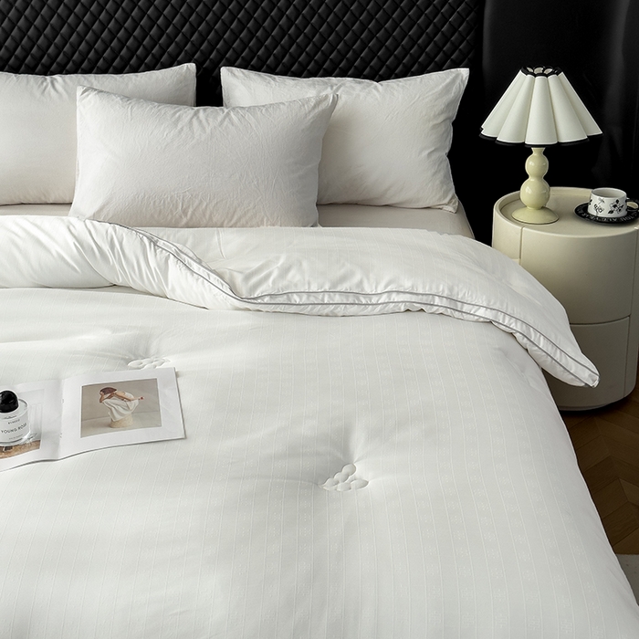 91家纺网 家纺一手货源 找家纺 置顶家纺 2024新款贡缎提花大豆纤维被子被芯--实拍图 串串格-大气白色