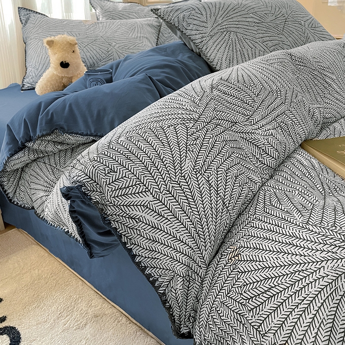 91家纺网 家纺一手货源 找家纺 置顶家纺 2024新款亲肤加厚磨毛四件套-觅咖 觅咖-蓝灰