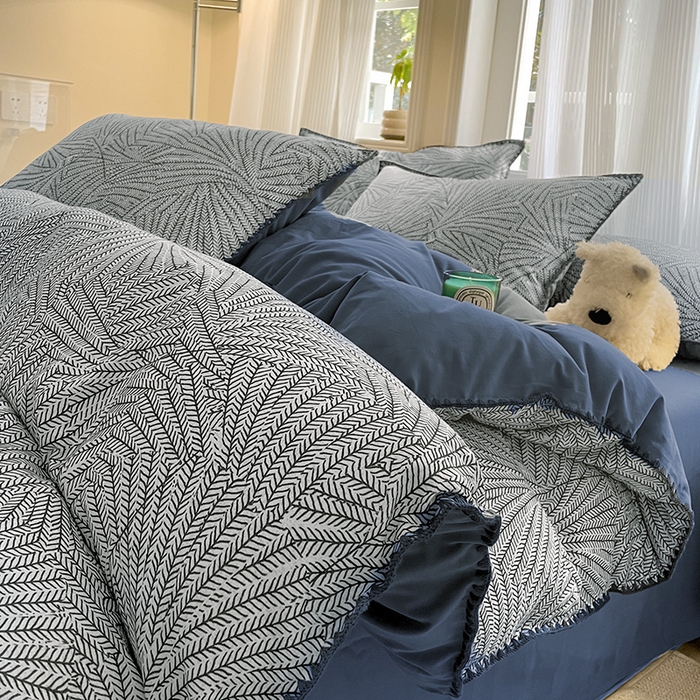 91家纺网 家纺一手货源 找家纺 置顶家纺 2024新款亲肤加厚磨毛四件套-觅咖 觅咖-蓝灰