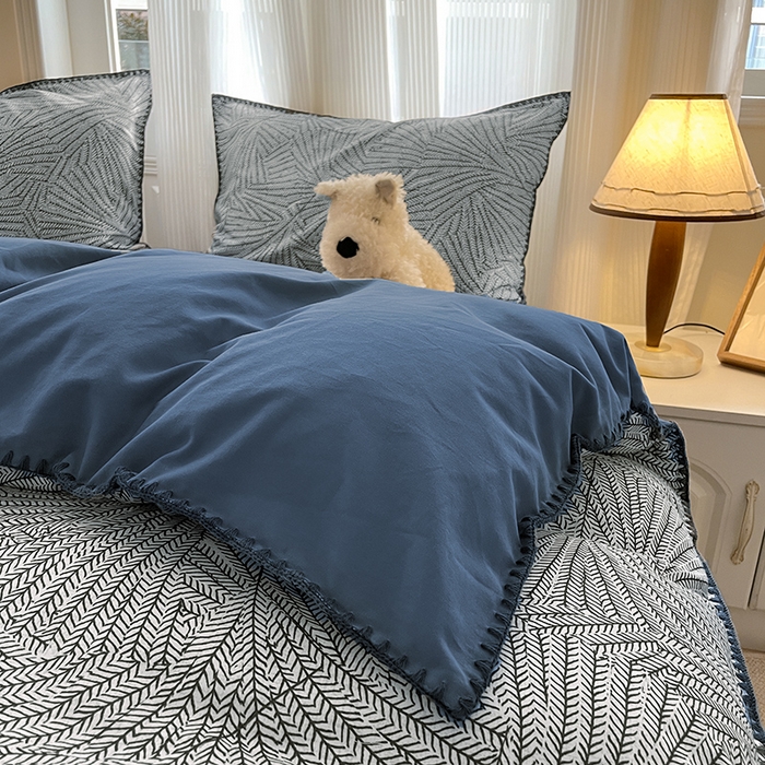 91家纺网 家纺一手货源 找家纺 置顶家纺 2024新款亲肤加厚磨毛四件套-觅咖 觅咖-蓝灰