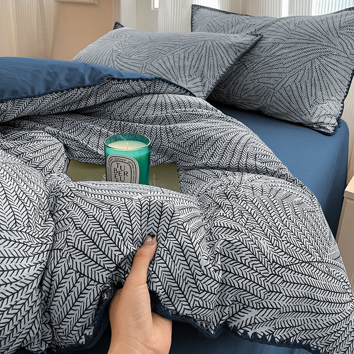 91家纺网 家纺一手货源 找家纺 置顶家纺 2024新款亲肤加厚磨毛四件套-觅咖 觅咖-蓝灰