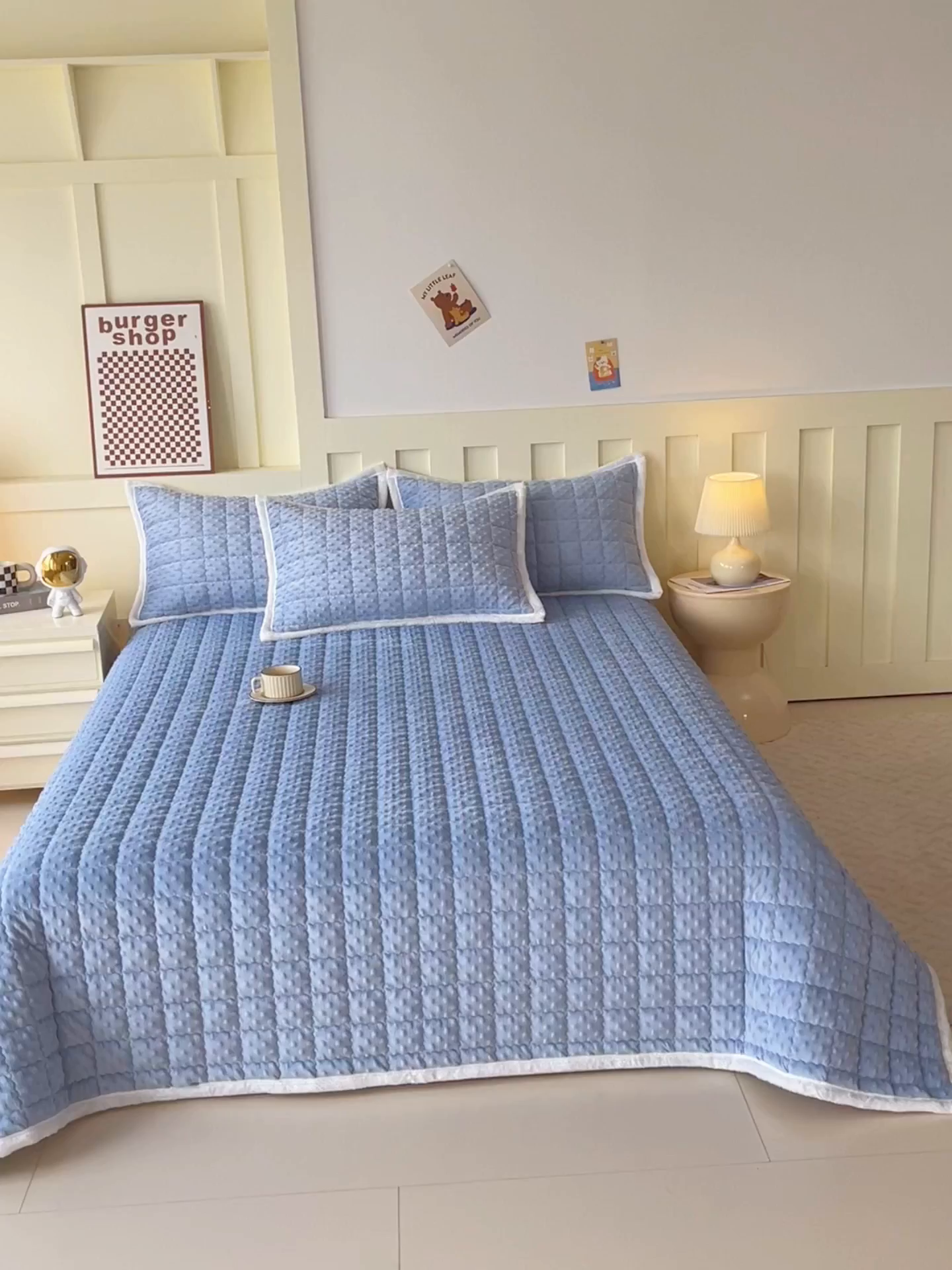 91家纺网 家纺一手货源 找家纺 金鑫汇家纺 2025秋冬纯色豆豆绒床褥垫系列-加大床 加大床豆豆绒床褥垫蓝色