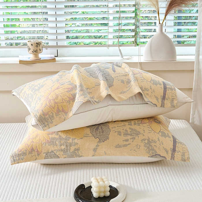 91家纺网 家纺一手货源 找家纺 棠薇家纺 2025新款纯棉枕巾一对装男生100全棉枕头巾防头油轻奢高级感棉麻手感 荷塘月色