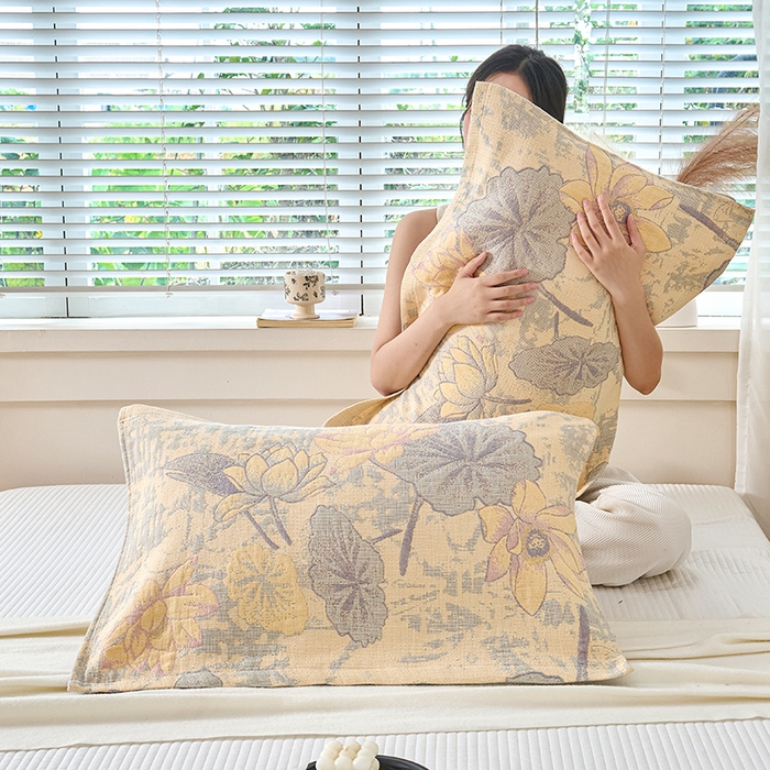 91家纺网 家纺一手货源 找家纺 棠薇家纺 2025新款纯棉枕巾一对装男生100全棉枕头巾防头油轻奢高级感棉麻手感 荷塘月色