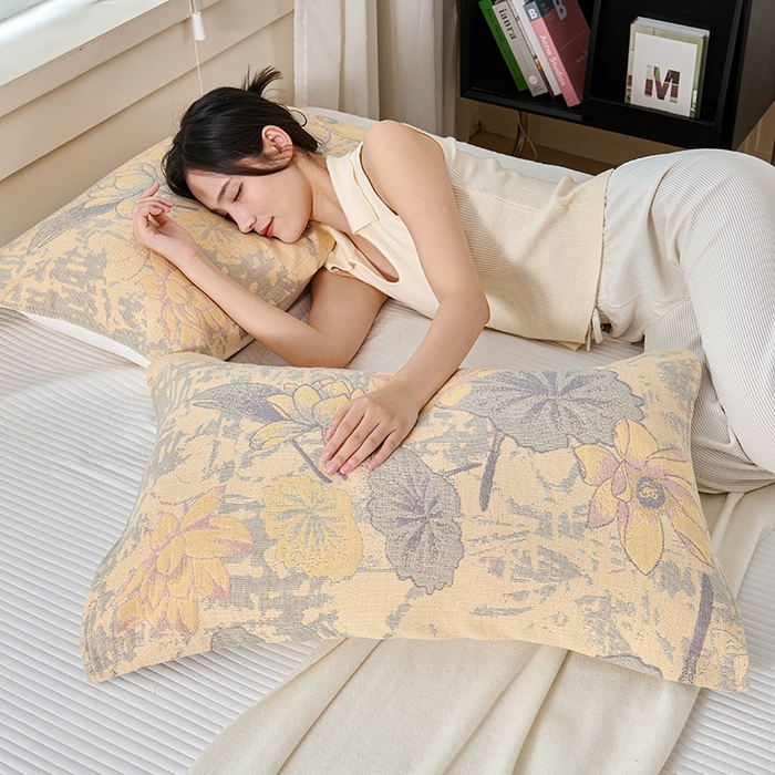 棠薇家纺 2025新款纯棉枕巾一对装男生100全棉枕头巾防头油轻奢高级感棉麻手感 荷塘月色