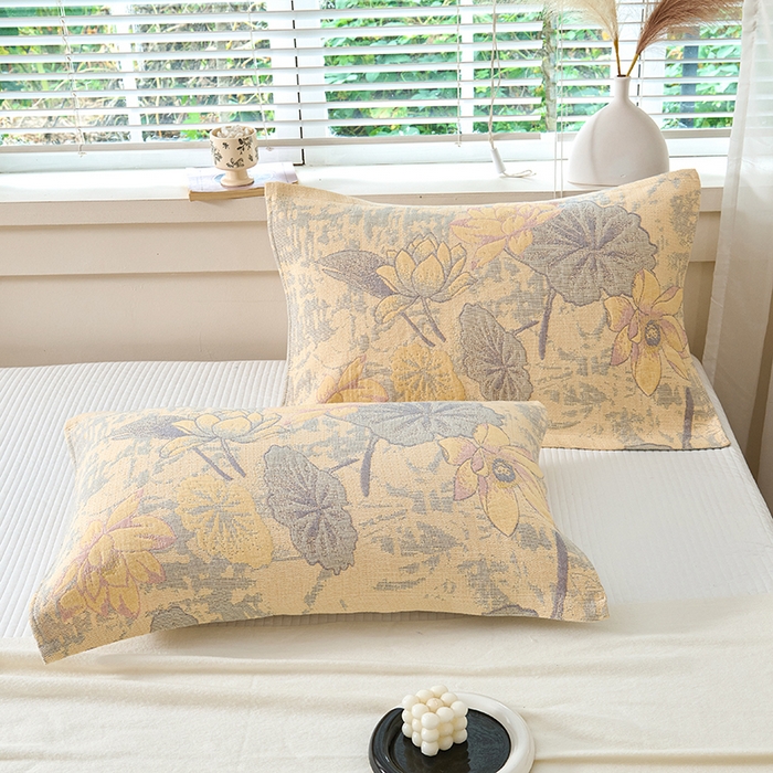 91家纺网 家纺一手货源 找家纺 棠薇家纺 2025新款纯棉枕巾一对装男生100全棉枕头巾防头油轻奢高级感棉麻手感 荷塘月色