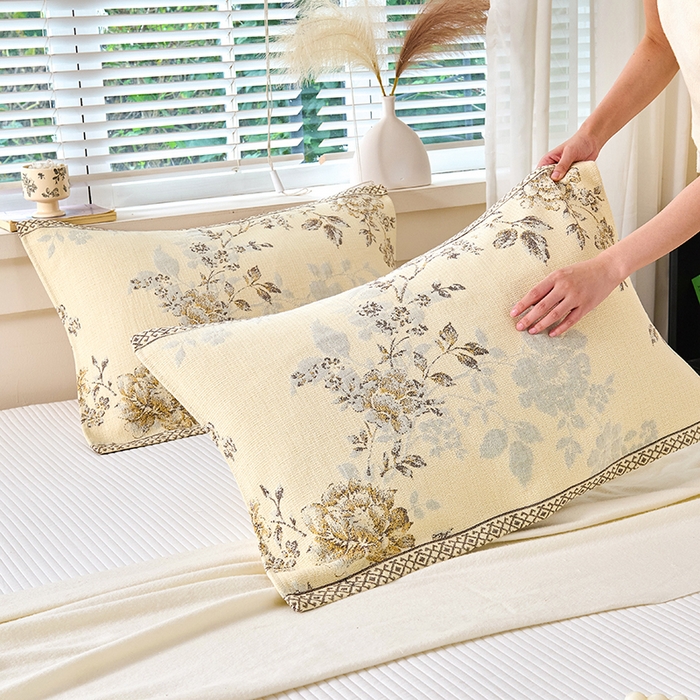 91家纺网 家纺一手货源 找家纺 棠薇家纺 2025新款纯棉枕巾一对装男生100全棉枕头巾防头油轻奢高级感棉麻手感 春暖花开