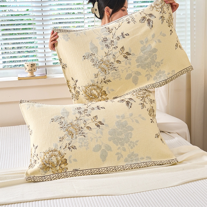 91家纺网 家纺一手货源 找家纺 棠薇家纺 2025新款纯棉枕巾一对装男生100全棉枕头巾防头油轻奢高级感棉麻手感 春暖花开