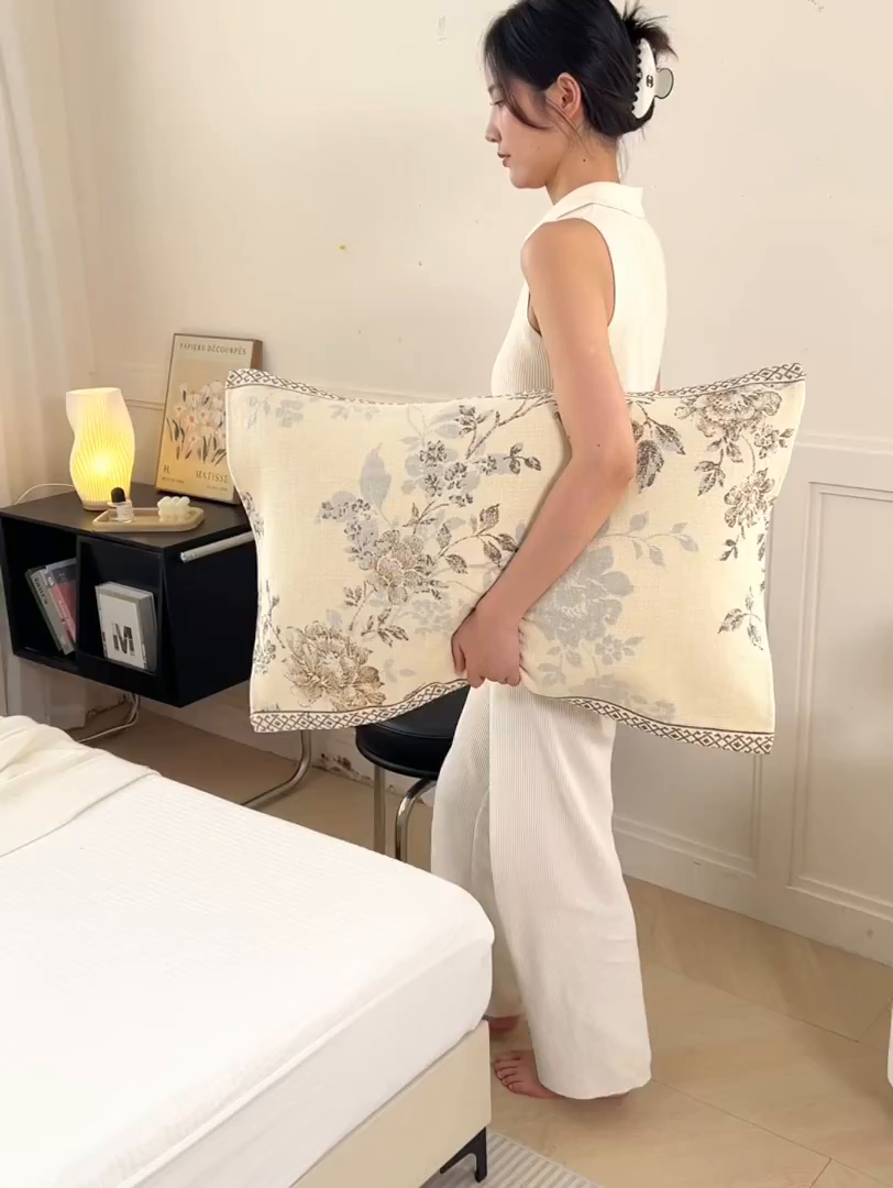 91家纺网 家纺一手货源 找家纺 棠薇家纺 2025新款纯棉枕巾一对装男生100全棉枕头巾防头油轻奢高级感棉麻手感 春暖花开