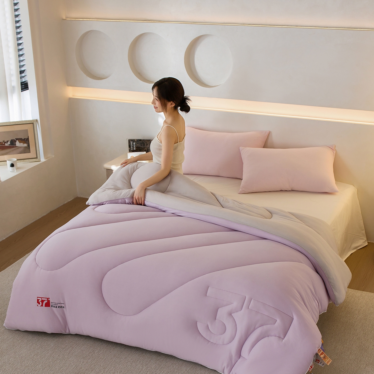 91家纺网 家纺一手货源 找家纺 安莱生活 2025新品37度恒温被被子被芯-风格一 恒温被-紫
