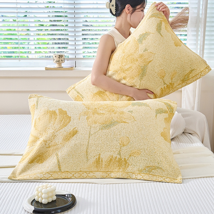 91家纺网 家纺一手货源 找家纺 棠薇家纺 2025新款纯棉枕巾一对装男生100全棉枕头巾防头油轻奢高级感棉麻手感 郁金香