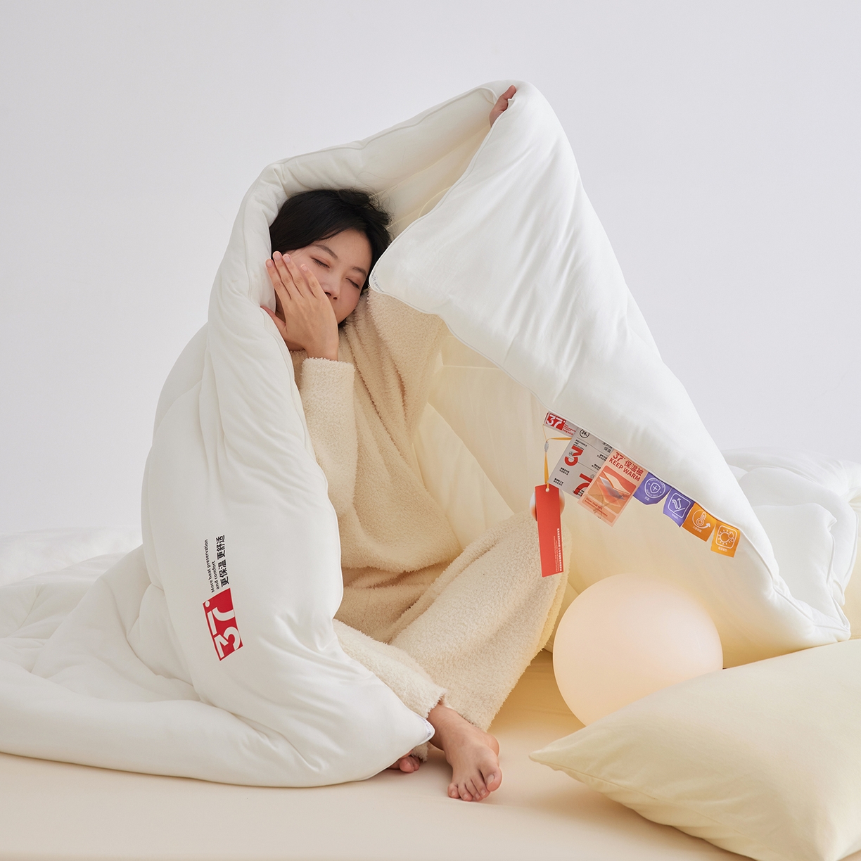 91家纺网 家纺一手货源 找家纺 安莱生活 2025新品37度恒温被被子被芯-风格二 恒温被-白