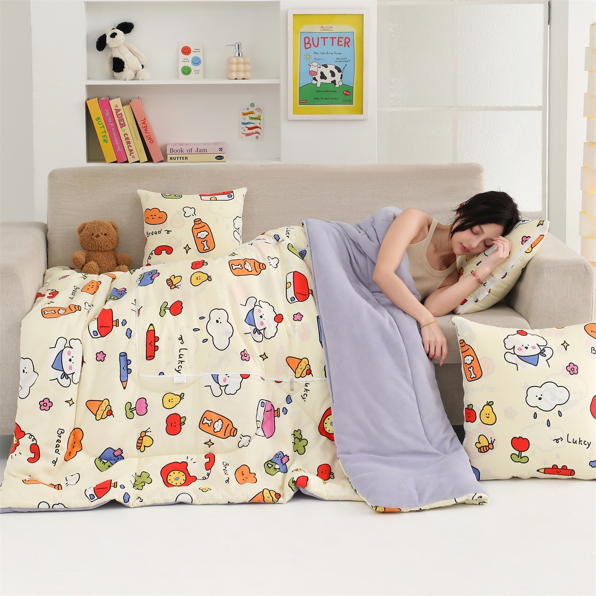 91家纺网 家纺一手货源 找家纺 照世家纺 2025新款棉加绒抱枕被（控价低于零售价的链接 一经发现直接投诉下架 感谢大家的支持 控价是优惠券后不能低于40的68 45的99 50的139） 涂鸦乐园