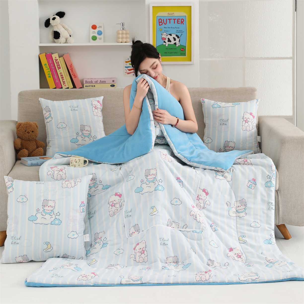 91家纺网 家纺一手货源 找家纺 照世家纺 2025新款棉加绒抱枕被（控价低于零售价的链接 一经发现直接投诉下架 感谢大家的支持 控价是优惠券后不能低于40的68 45的99 50的139） 喵咕酱