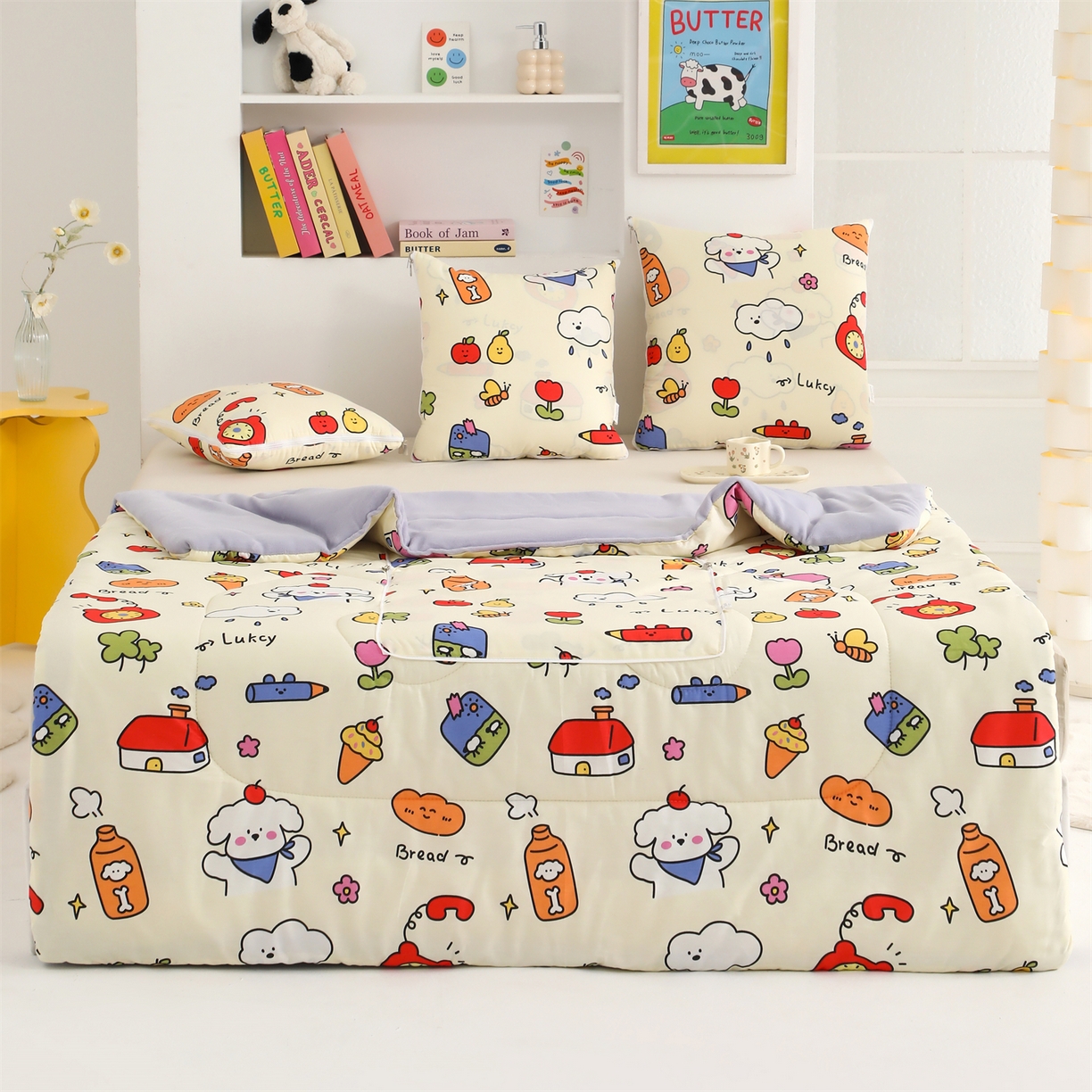 91家纺网 家纺一手货源 找家纺 照世家纺 2025新款棉加绒抱枕被（控价低于零售价的链接 一经发现直接投诉下架 感谢大家的支持 控价是优惠券后不能低于40的68 45的99 50的139） 涂鸦乐园