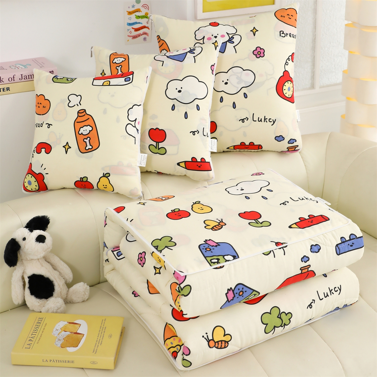 91家纺网 家纺一手货源 找家纺 照世家纺 2025新款棉加绒抱枕被（控价低于零售价的链接 一经发现直接投诉下架 感谢大家的支持 控价是优惠券后不能低于40的68 45的99 50的139） 涂鸦乐园