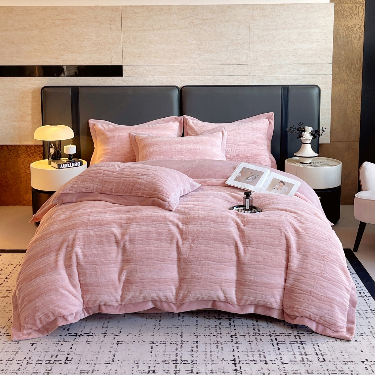 91家纺网 家纺一手货源 找家纺 （总）春皖家纺 2025新款波浪兔毛绒牛奶绒四件套-冬日暖阳