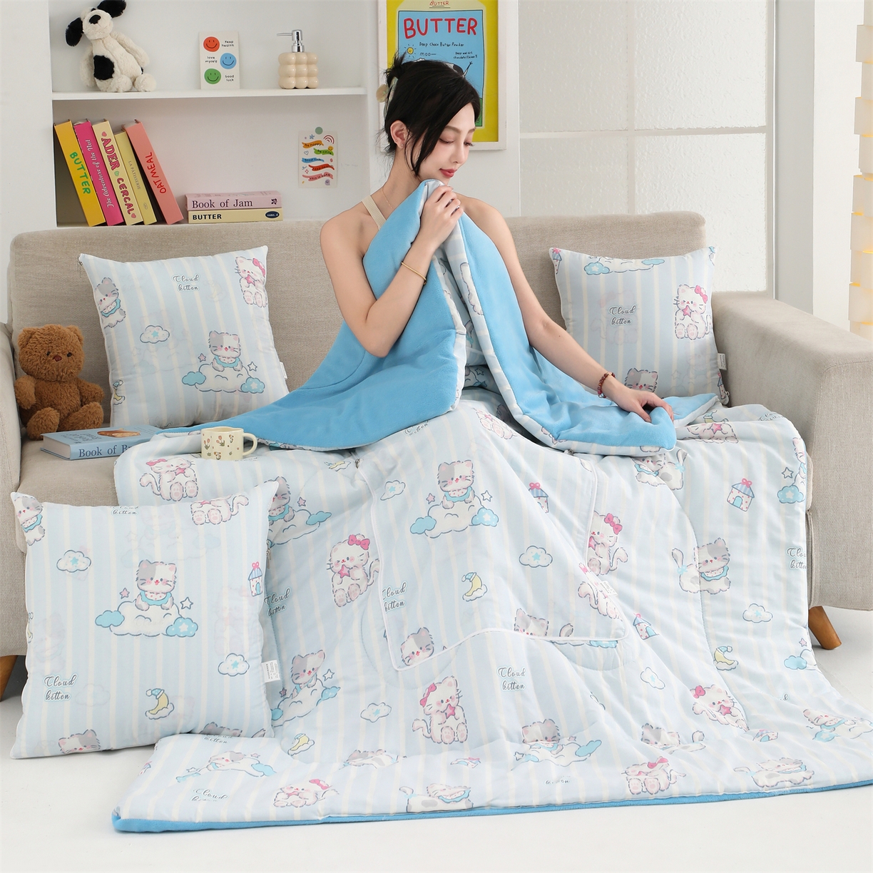 91家纺网 家纺一手货源 找家纺 照世家纺 2025新款棉加绒抱枕被（控价低于零售价的链接 一经发现直接投诉下架 感谢大家的支持 控价是优惠券后不能低于40的68 45的99 50的139） 喵咕酱