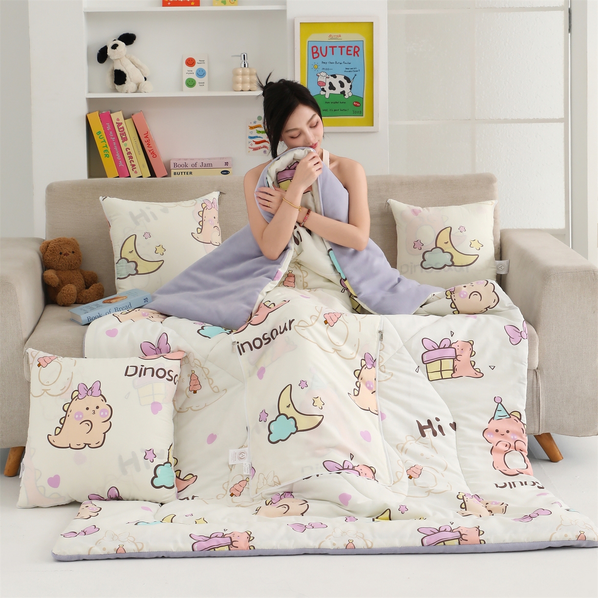 91家纺网 家纺一手货源 找家纺 照世家纺 2025新款棉加绒抱枕被（控价低于零售价的链接 一经发现直接投诉下架 感谢大家的支持 控价是优惠券后不能低于40的68 45的99 50的139） 淘气萌龙