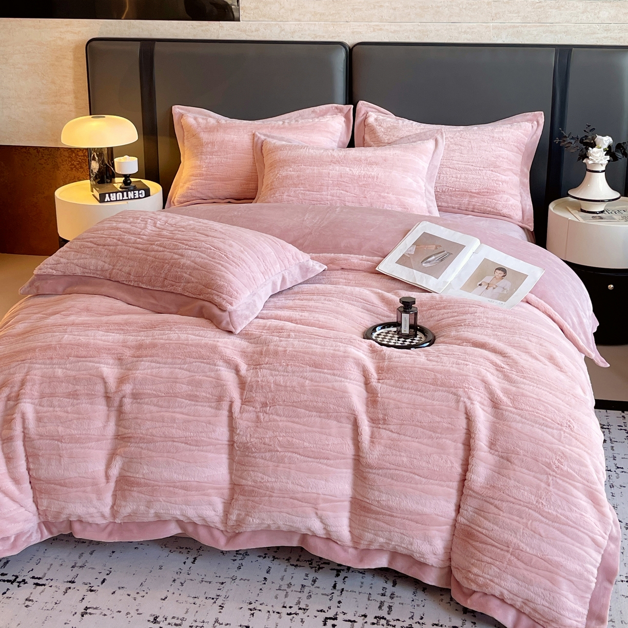 91家纺网 家纺一手货源 找家纺 （总）春皖家纺 2025新款波浪兔毛绒牛奶绒四件套-冬日暖阳