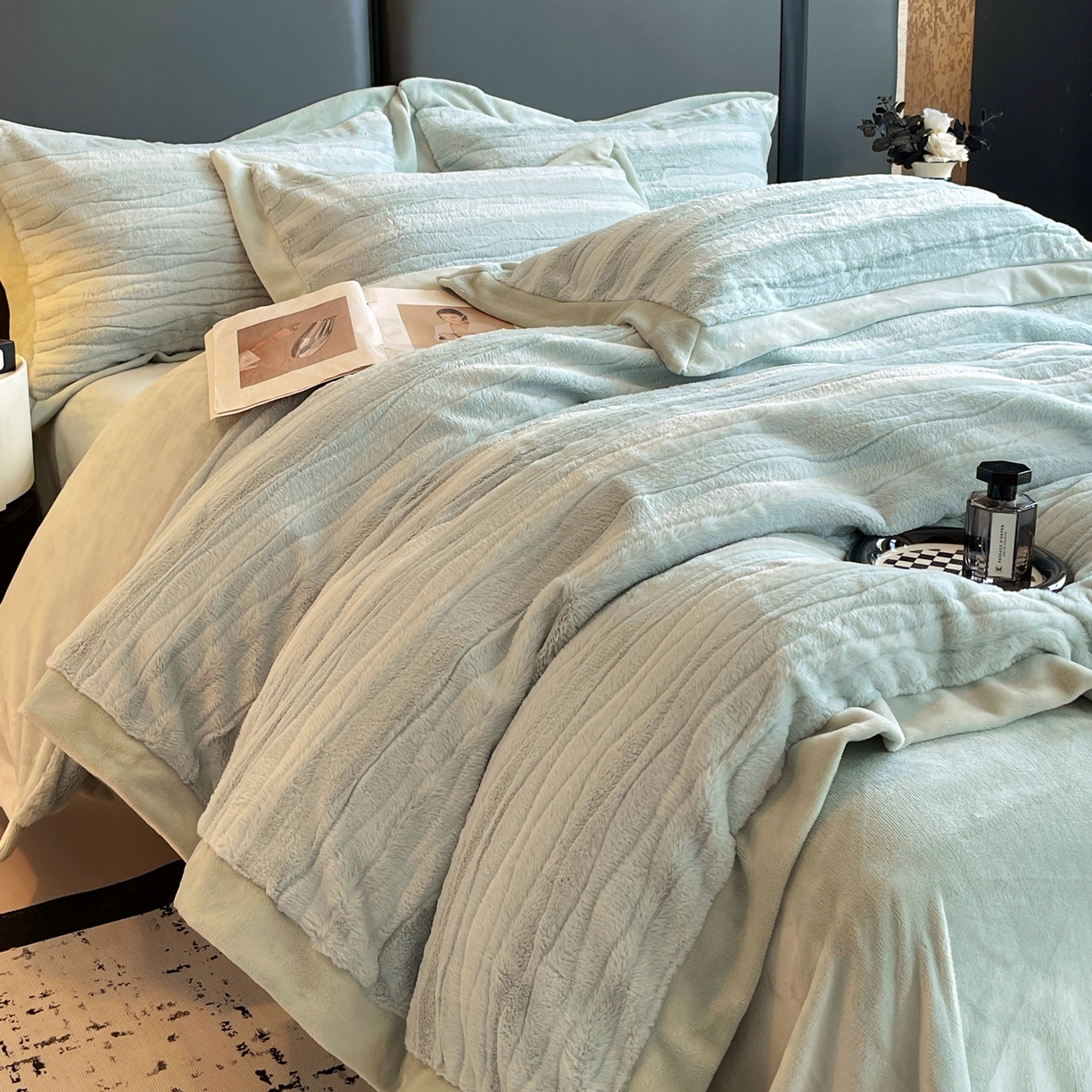 91家纺网 家纺一手货源 找家纺 （总）春皖家纺 2025新款波浪兔毛绒牛奶绒四件套-冬日暖阳