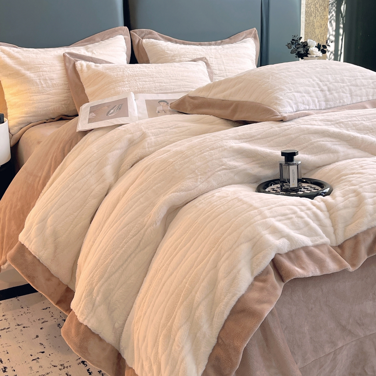 91家纺网 家纺一手货源 找家纺 （总）春皖家纺 2025新款波浪兔毛绒牛奶绒四件套-冬日暖阳