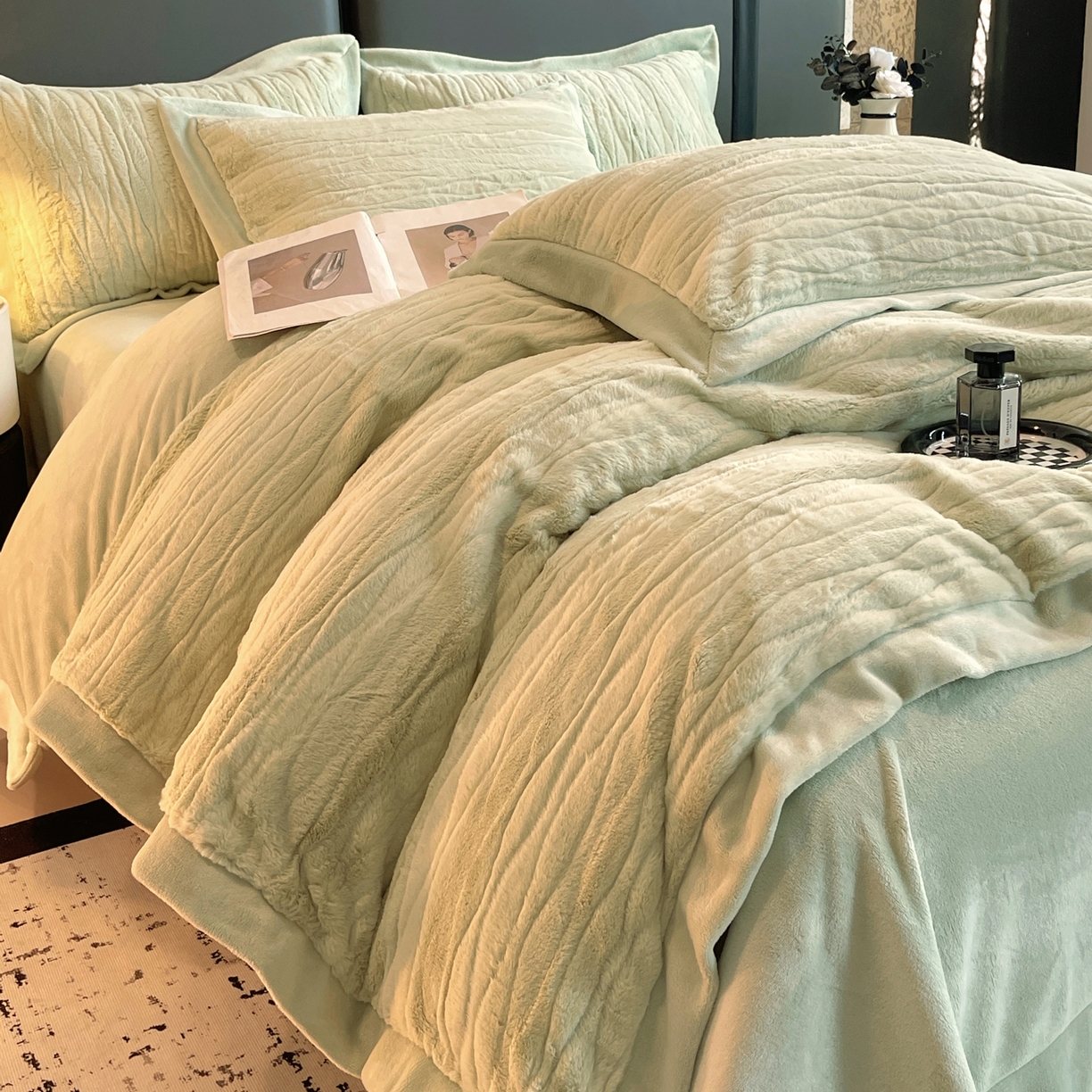 91家纺网 家纺一手货源 找家纺 （总）春皖家纺 2025新款波浪兔毛绒牛奶绒四件套-冬日暖阳