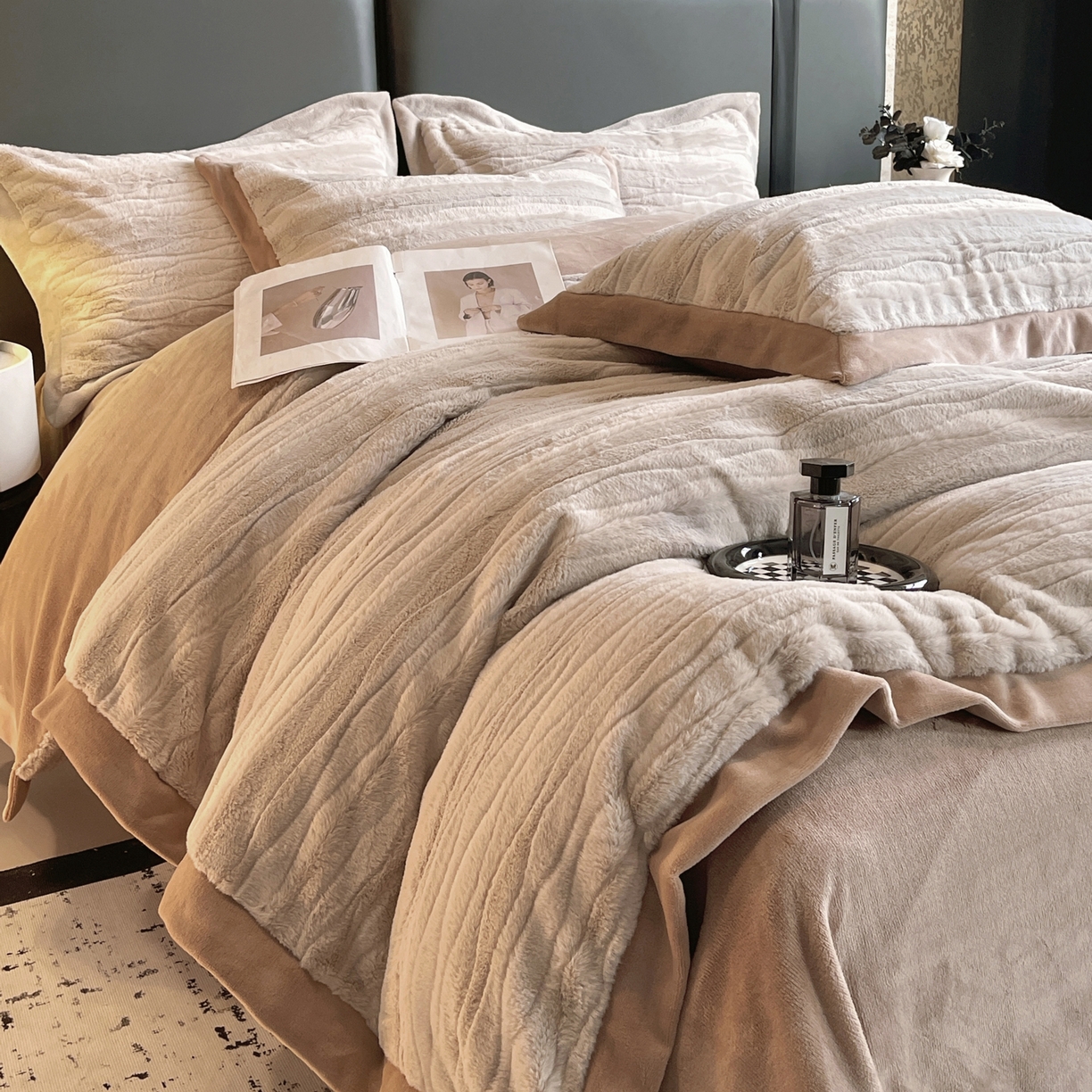 91家纺网 家纺一手货源 找家纺 （总）春皖家纺 2025新款波浪兔毛绒牛奶绒四件套-冬日暖阳