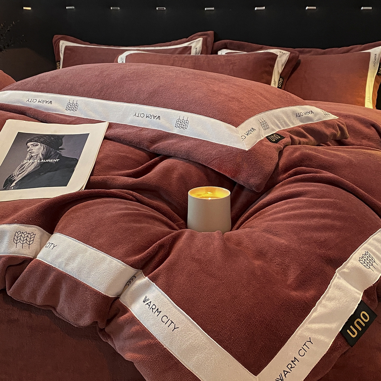 91家纺网 家纺一手货源 找家纺 （总）吾诺家居 吾诺 纽扣式雕花牛奶绒四件套-曲线系列 烂花四件套纽扣款