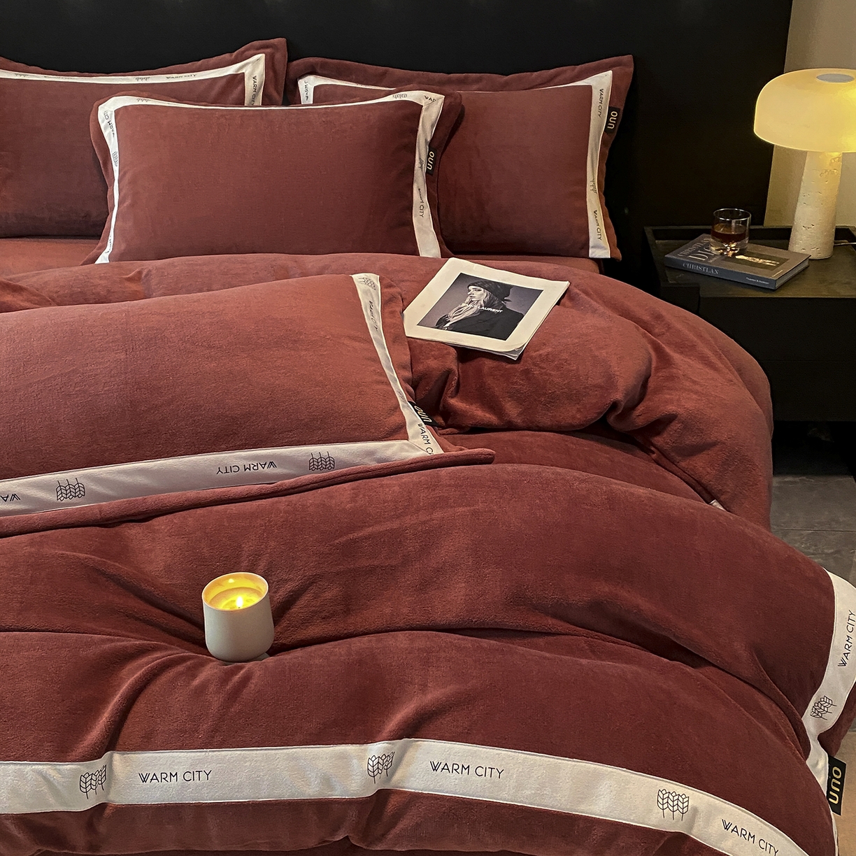 91家纺网 家纺一手货源 找家纺 （总）吾诺家居 吾诺 2025 织带款牛奶绒四件套 纯色牛奶绒套件 - 格调系列