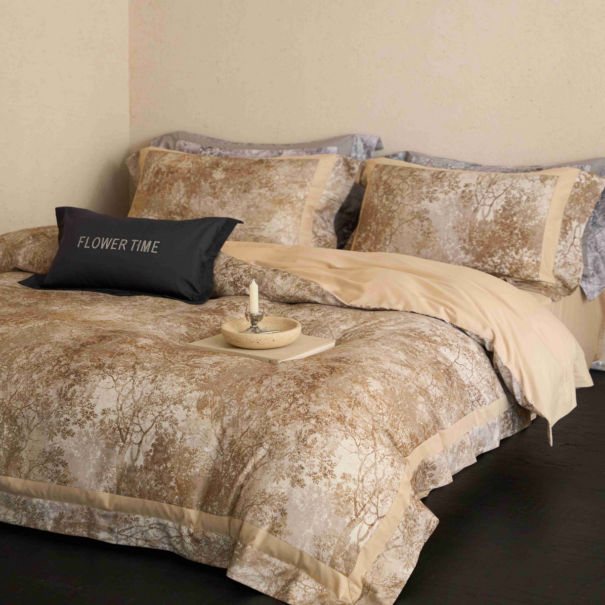 91家纺网 家纺一手货源 找家纺 花时间 2025新款全棉纯棉超柔磨毛四件套-挪威森林 挪威森林-曲奇