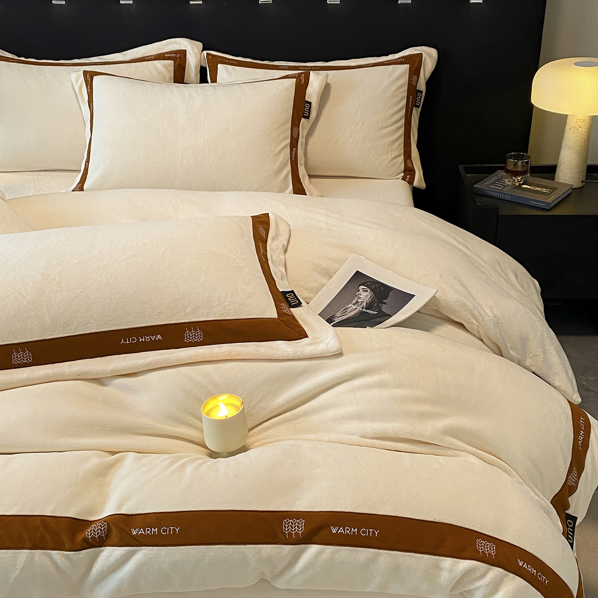 91家纺网 家纺一手货源 找家纺 吾诺家居 吾诺 2025 织带款牛奶绒四件套 纯色牛奶绒套件 - 格调系列 格调-象牙白