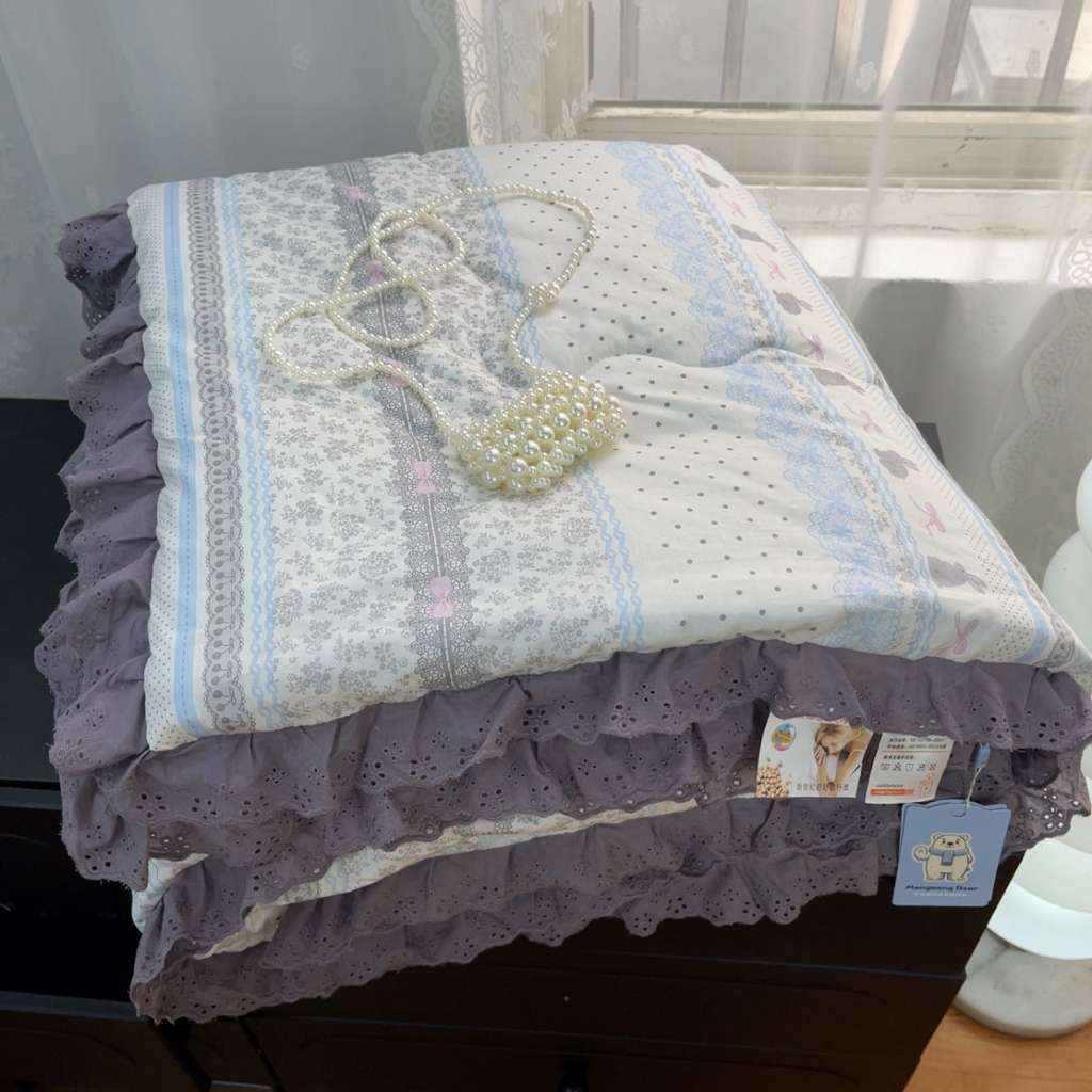 暖居 2025新款纯棉花边款春秋豆豆被四季通用 海盐兔