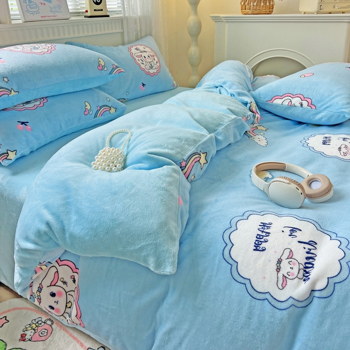 91家纺网 家纺一手货源 找家纺 维娜斯家纺 2025新款牛奶绒印花四件套加厚保暖 萌萌哈奇