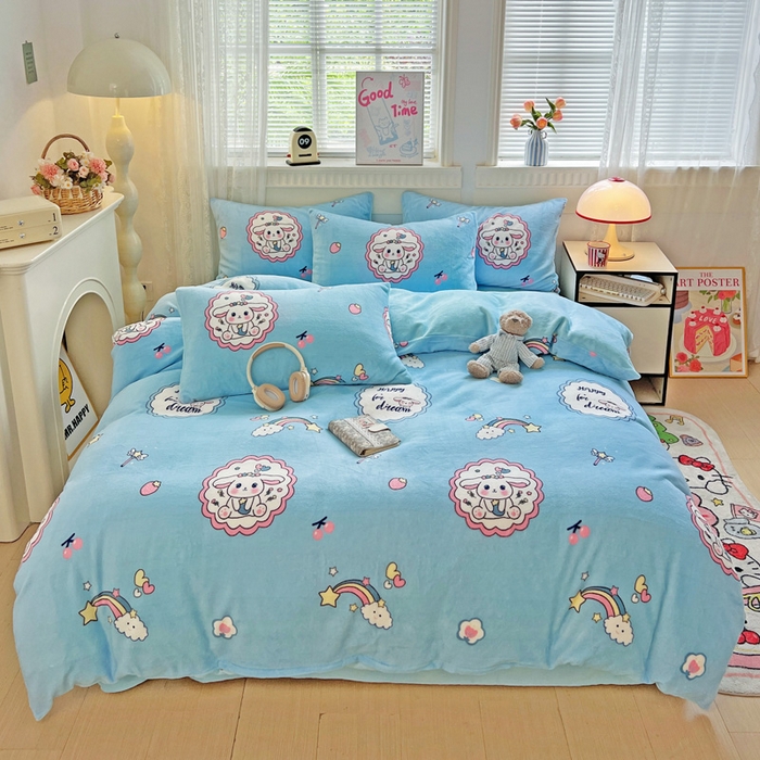 维娜斯家纺 2025新款牛奶绒印花四件套加厚保暖 萌萌哈奇