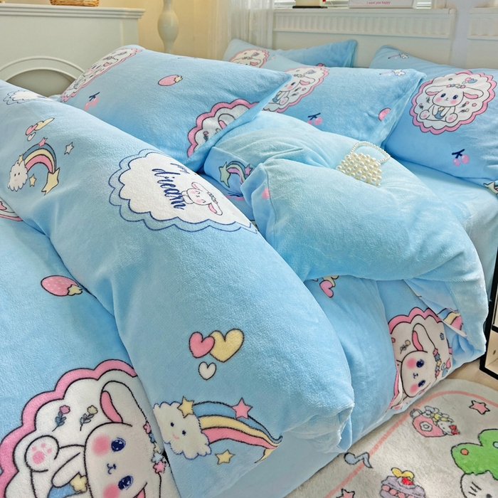 91家纺网 家纺一手货源 找家纺 维娜斯家纺 2025新款牛奶绒印花四件套加厚保暖 萌萌哈奇