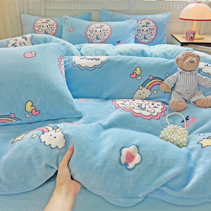 91家纺网 家纺一手货源 找家纺 维娜斯家纺 2025新款牛奶绒印花四件套加厚保暖 萌萌哈奇