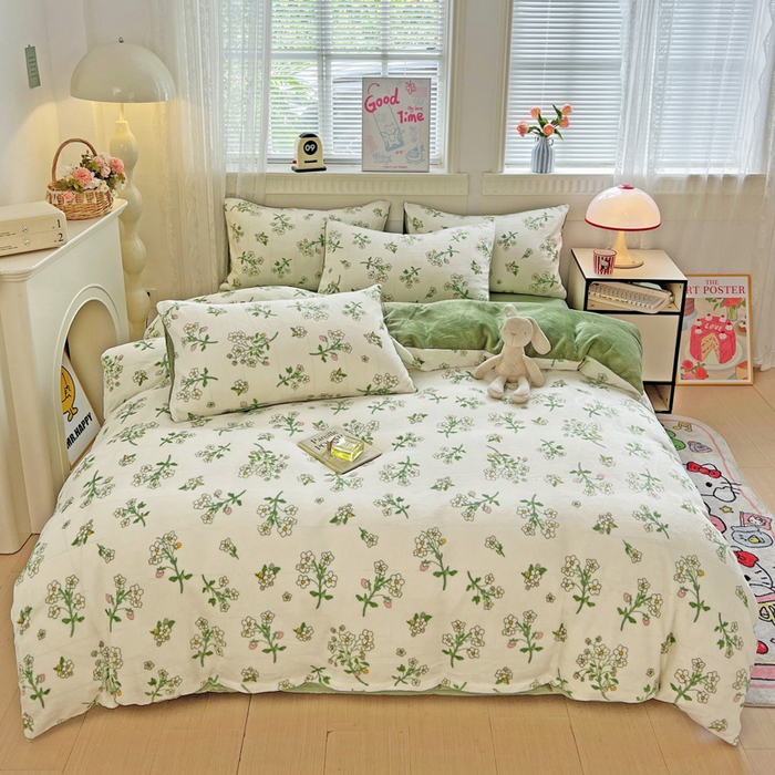 维娜斯家纺 2025新款牛奶绒印花四件套加厚保暖 仙草